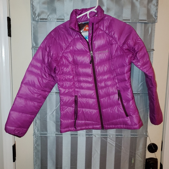 purple long turbodown jacket coat